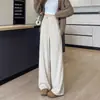 Pantalones de lana de espiga de pierna ancha para mujer, nuevo estilo otoño/invierno 2026, pantalones casuales suaves de pierna recta fluidos que estilizan