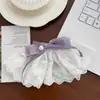 Pinza para el pelo de lazo de encaje morado suave con adornos de perlas, accesorio para el pelo Lolita, pinza lateral doble para coletas de niña dulce, añade un toque de atmósfera