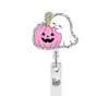 Clip retráctil giratorio para insignia de calabaza rosa y fantasma de acrílico, adecuado para personal médico, uso de oficina y tarjeteros