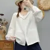 Nova Camisa com Capuz de Manga Longa Solta de Gaze de Algodão Dupla Camada Estilo Japonês Mori Girl para Mulheres Top Versátil MHT Primavera e Outono de 2026