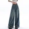Jeans de Pierna Ancha con Borde Deshilachado para Mujer, Tendencia Otoño Temprano 2024, Nuevo Diseño de Cintura Alta Holgado, Pantalones Caídos