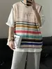Suéter de Verano 2023 Diseño Rayado de Ganchillo Vintage Sin Mangas Camisa Base Casual para Hombre Chaleco