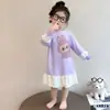 Camisola de Manga Comprida para Meninas de Meia-Idade e Mais Velhas, Vestido Fino para Primavera e Outono, Roupa de Casa Soltinha para Crianças, Pijama de Desenho Animado para Usar por Cima