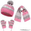 Chapéu Infantil Transfronteiriço Conjunto Quente de Três Peças para Exterior Chapéu de Lã Tricotado Colorido para Meninos e Meninas Capuz com Proteção de Orelhas de Veludo