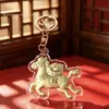 Chaveiro de ouro 999 puro "Fique Rico Logo", pingente de cavalo do zodíaco com fio vermelho, presente promocional feito sob medida para eventos corporativos