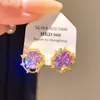 Pendientes de plata con baño de oro real de 18 quilates, aguja de plata, circonita ovalada, estilo coreano dulce, pendientes de lujo ligero y alta gama para mujer