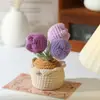 Planta de Tulipa em Vaso Acabada Tecida à Mão Enfeites para Casa Flor Artificial Tricotada Tulipa Gordinha Crochê de Lã