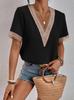 Blusas para Mujer Transfronterizas Europeas y Americanas 2023 Más Vendidas Comercio Exterior Amazon Aliexpress Nueva Camiseta de Manga Corta con Adorno de Encaje