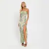 AYJ25L209 Estilo Europeo y Americano Estilo Elegante Malla Estampada Ajustado Sin Tirantes Vestido Vestido