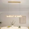 Lámpara de araña lineal de lujo ligero para mesa de isla de comedor, lámpara de mesa de comedor de cristal de titanio para protección ocular de diseñador, arte de hierro
