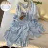 Pijama lindo de gato para mujer en verano, con copas en el pecho, cuello redondo, cárdigan casual, conjunto cómodo para casa para personas petite