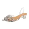 Sandalias destalonadas de tacón alto transparentes con pedrería y punta fina, nuevo modelo de verano 2026, chanclas sexys de moda para exteriores para mujer