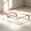 Nuevas Gafas de Metal Ovaladas de Media Montura con Bloques de Color para Hombre y Mujer Ligeras Elegantes Temperamento de Moda Sencillas para el Trabajo Patillas con Tallado