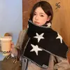 Bufanda de punto de moda con estampado de estrellas para mujer, estilo coreano de invierno, vibra urbana, calentador de cuello, versátil y moderno con bordes de flecos