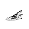 Nuevas Sandalias de Tacón Alto de Cuero con Punta Puntiaguda y Hebilla Estilo Comercio Exterior para Mujer, Verano 2026, Sandalias de Tira Única sin Espalda con Punta Cerrada