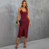 Moda Europeia e Americana 2026 Novo Estilo Quente Sexy Fenda Decote V Slim Fit Bodycon Vestido de Alça Fina para Férias Festa
