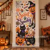 Tecido de fundo novo para Halloween transfronteiriço, tecido de fundo para decoração de feriado com tema de abóbora, casa mal-assombrada e fantasma, impresso em alta definição, em estoque e pronto para envio