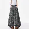 Comercio transfronterizo UDIOST Jeans Retro Sueltos con Tachuelas de Pedrería para Mujer Pantalones de Pierna Ancha Adelgazantes Verano Pantalones B Camuflaje