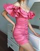 Vestido Popular de Comercio Exterior Europeo y Americano Vestido Sexy con Hombros Descubiertos para Fiesta de Banquete Vestido de un Hombro con Volantes y Plisados