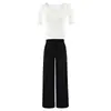 Estilo puramente seductor, escote corazón fruncido tridimensional, camiseta corta de manga corta + pantalones anchos holgados con caída natural, conjunto para mujer