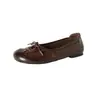 Mocassins Femininos Super Macios Laváveis de Couro Bovino Estilo Britânico 2026 Outono Bico Redondo Plano Couro Genuíno Cano Médio Cadarço Para o Trabalho Solado Macio