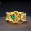 Nuevo Anillo Abierto de Cobre con Moneda Antigua Dorada Cortada Estilo Chino Antiguo Ruyi Perla Anillo para Dedo Índice Femenino Nicho Estilo Antiguo Único