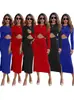 Vestido Personalizado de Otoño e Invierno con Nudo Retorcido, Huecos y Cintura Ajustada, Elegante Ajustado, Fruncido, Abertura, Manga Larga, Bodycon, Longitud Media