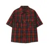 Mtlclothes Ropa para Hombre Camisa Retro de Manga Corta con Solapa a Cuadros Contrastantes para Hombre, Casual Holgada y Versátil Camisa de Moda