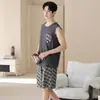 Pijama de Verão para Homens, Camiseta Regata Fina de Algodão Lyocell, Sem Mangas, Pode Ser Usada Fora no Verão, Conjunto Casual de Roupa de Casa para Homens