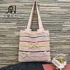 Bolso Tejido con Lazo Hecho a Mano 2025 Nuevo Bolso de Cuerda de Algodón Rayado para Mujer Bolso Tejido con Corte Moderno Bolso de Hombro para Playa