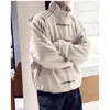 Nova jaqueta de botão estilo chinês com gola alta para homens e mulheres, modelagem solta, esportiva, listrada, com três listras, estilo nacional, toque de alta qualidade, adequada para primavera e outono