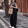 Macacão Preto Wide Leg Combinado com Conjunto de Camiseta para Mulheres, Novo Estilo Coreano Casual de Verão 2026 Conjunto de Duas Peças Redutor de Idade