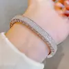 Pulseira Estrelada de Diamante de Três Fileiras Quadrada de Luxo Leve e de Alta Qualidade