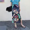 Falda Estrecha para Mujer Primavera y Verano Nueva Estilo Miyake Plisada Retro Estampada de Cintura Alta Recta Ajustada Falda de Media