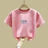 2070# Camiseta de Algodón de Manga Corta para Niños Nuevo Estilo 2025 Casual de Verano para Niños Top de Manga Media para Niños y Niñas Camiseta