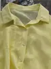 Recomendação Chao Fire! Camisa de Proteção Solar Amarelo Limão de Tencel e Rami Feminina Nova Camisa de Linho Top Fino de Manga Longa