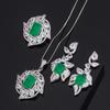 Conjunto de Joias Huayoumei Brincos Colar Anel Esmeralda Zircônia Europeu e Americano Luxo Leve Retrô Feminino High-End Atacado