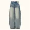 Jeans Lavado Desgastado Estilo Americano de Cintura Baixa para Mulheres, Tendência Outono e Inverno, Novo Corte Solto Emagrecedor Versátil Calça Wide Leg