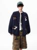 Chaqueta de Béisbol Bordada con Dibujos Animados Versátil para Primavera y Otoño Hombres Tendencia Holgada Casual Cuello Redondo Chaqueta de Pareja Top