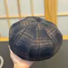 Boina de moda a cuadros estilo retro británico, unisex, versátil para otoño e invierno, sombrero de calabaza estilo callejero, gorra de repartidor, boina de moda