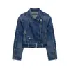 Chaqueta de Mezclilla Estilo Motero con Cinturón para Mujer 2026 Otoño Nuevo Estilo Europeo y Americano 5252273 Azul Mezclilla