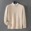 Suéter de caxemira 100% para outono e inverno para homens, gola redonda, solto, simples, tricô business casual, camada base, suéter quente
