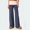 2025 Amazon Transfronterizo Estético Estampado Leopardo para Mujer Pantalones Largos Holgados Falso Dos Piezas Doble Cinturilla Pantalones de Pierna Ancha Y2K Venta al por Mayor