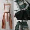 Delantal de Encaje Vintage Estilo Francés para Mujer, Falda con Tirantes para Cocina y Hogar, Elegante y Dulce con Bordes Fruncidos y Patchwork de Encaje en Marrón