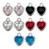 Colgante accesorio de aleación de zinc con forma de corazón, rhinestone K blanco, tamaño 14x11mm, para accesorios de joyería DIY, llaveros y pendientes