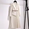 Vestido Suíte Francês para Mulheres 2025 Novo Estilo Outono High-End Elegante Emagrecedor e Saia Longa de Mangas Compridas Suave