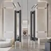 Manija de Puerta de Vidrio de Acero Inoxidable Manija Envainada en Cuero Caja de Hotel Manija de Puerta Doble de Madera Maciza Negra Personalizada