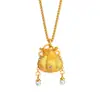 Colgante de bolsa de la suerte tipo calabaza cepillada con borla de perlas y diamantes, collar con colgante de oro chapado vietnamita de alta gama para mujer