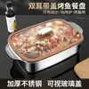 Sartén rectangular de acero inoxidable para asar pescado, bandeja profunda engrosada para uso doméstico, uso comercial para estufas de inducción, con tapa para cocinar cangrejos de río