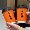 Copo de Café Descartável com Tampa, Copo de Papel para Levar Bebida Quente Estilo Americano Comercial, Copo de Papel Laranja de Alta Qualidade para Milk Tea com Impressão